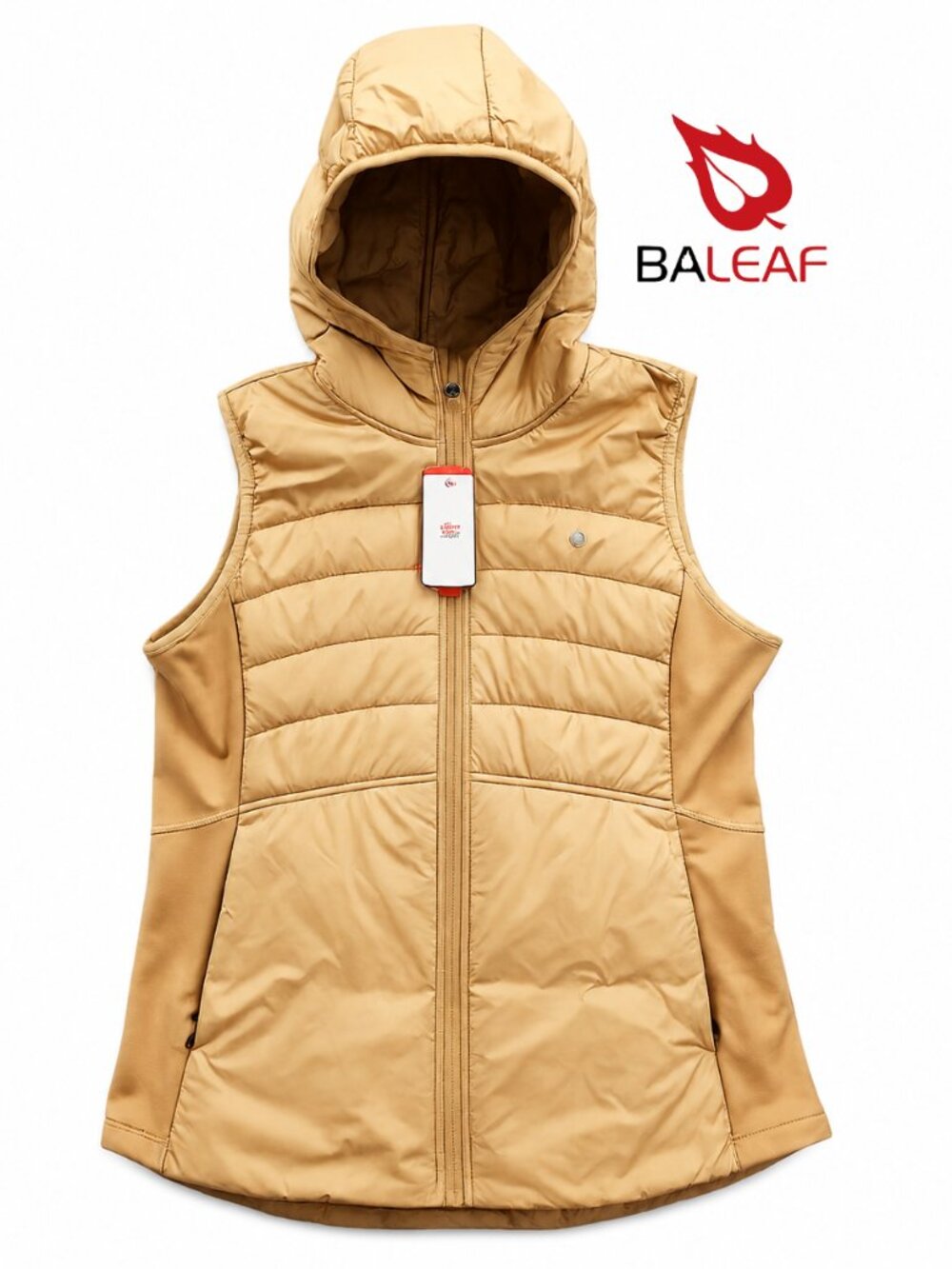 NWT BALEAF Hooded Insulated Puffer Vest Beige Full Zip Lightweight Women's Large